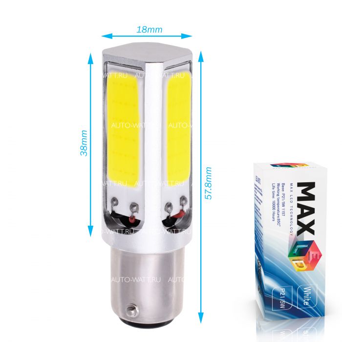 Светодиодная лампа P21/5W 1157 – Max-COB 4Led 8W Белая