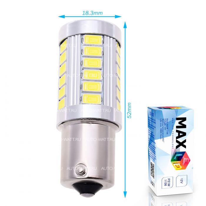 Светодиодная лампа P21W 1156 – Max-Road 33Led Линза 13W Белая