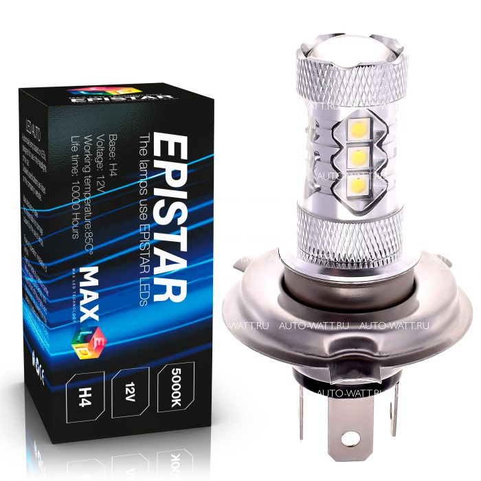 Светодиодная лампа H4 – 16 EPISTAR Линза 80W