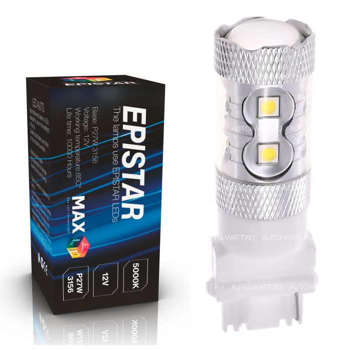Светодиодная лампа P27W 3156 – 10 EPISTAR 50W Белая