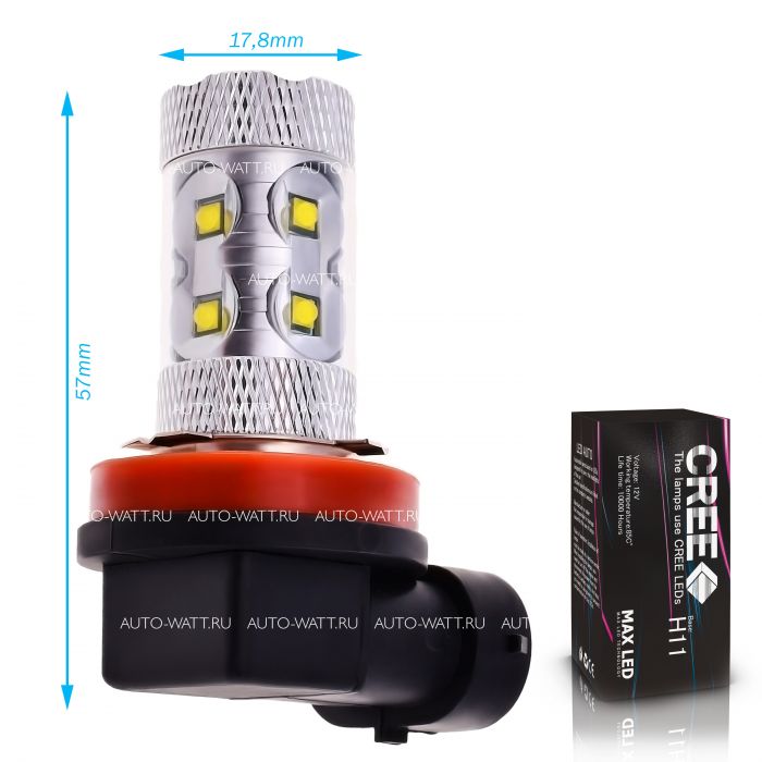 Светодиодная лампа H11 – 10 CREE Линза 50W