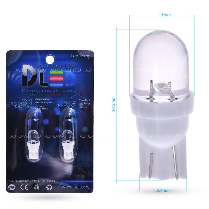 Светодиодная лампа T10 W5W – 1 Dip-Led 0.1W Капля