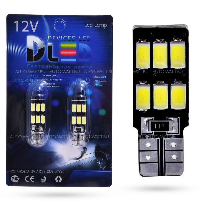 Светодиодная лампа T10 W5W – 6 SMD5630 2.4W Односторонняя Обманка