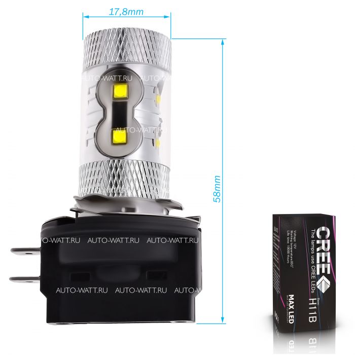 Светодиодная лампа H11B – 10 CREE 50W Линза