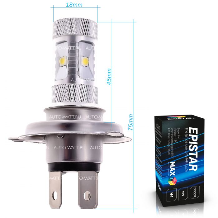 Светодиодная лампа H4 – 6 EPISTAR Линза 30W