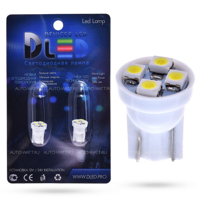 Светодиодная лампа T10 W5W – 4 SMD3528 0.32W