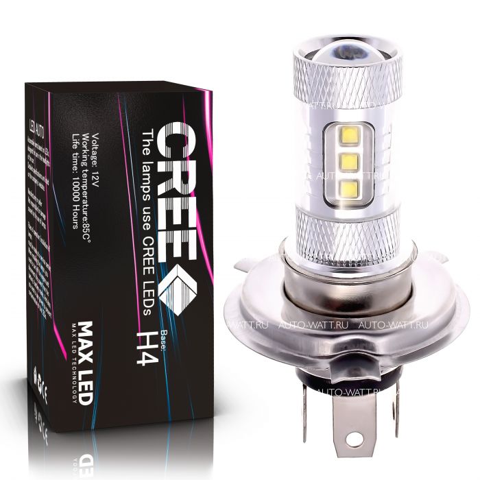 Светодиодная лампа H4 – 16 CREE Линза 80W