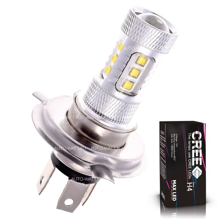 Светодиодная лампа H4 – 16 CREE Линза 80W