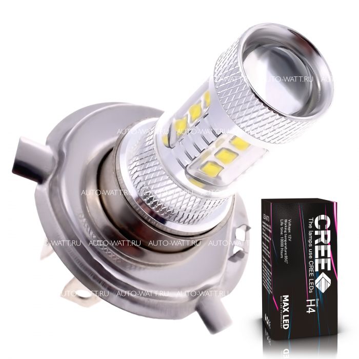 Светодиодная лампа H4 – 16 CREE Линза 80W
