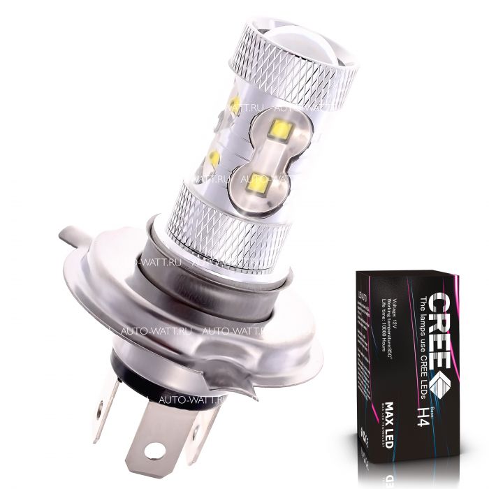 Светодиодная лампа H4 – 10 CREE Линза 50W