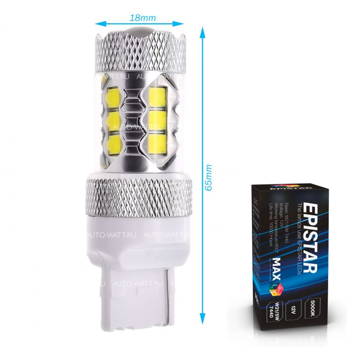 Светодиодная лампа W21W 7440 – 16 EPISTAR 80W Белая