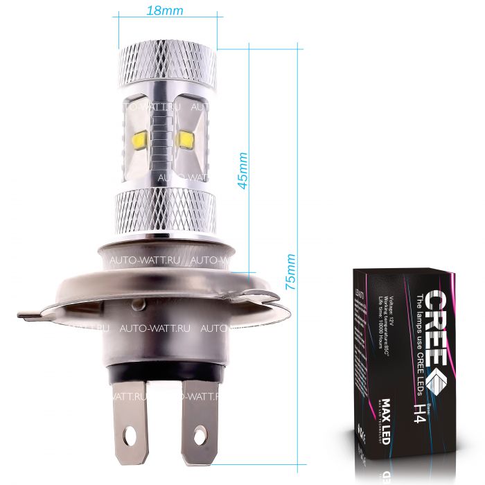 Светодиодная лампа H4 – 6 CREE XB Линза 30W