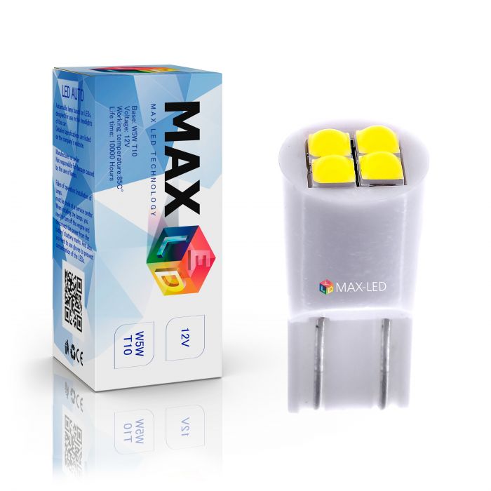 Светодиодная лампа T10 W5W – Max-Lumen 4Led 4W Белая
