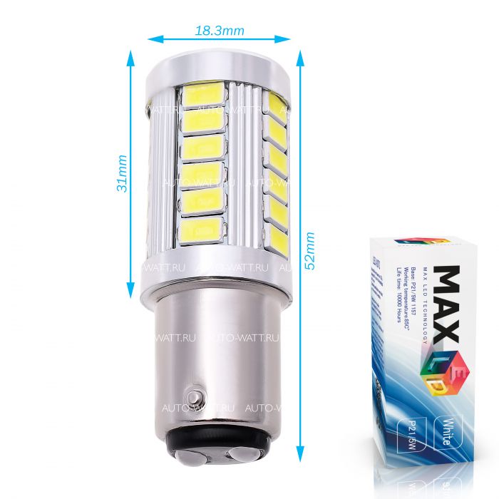 Светодиодная лампа P21/5W 1157 – Max-Road 33Led Линза 13W Белая