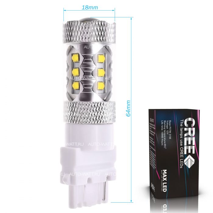 Светодиодная лампа P27W 3156 – 16 CREE 80W Белая