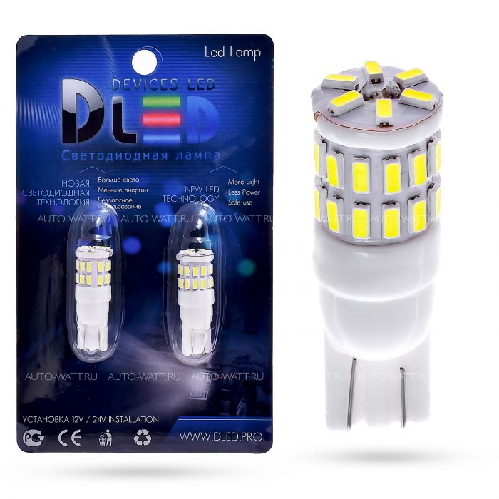 Светодиодная лампа T10 W5W – 36 SMD3014 Ceramica 9W Белая