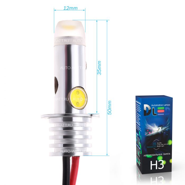 Светодиодная лампа H3 – 4 High-Power + Линза Aluminium 6W
