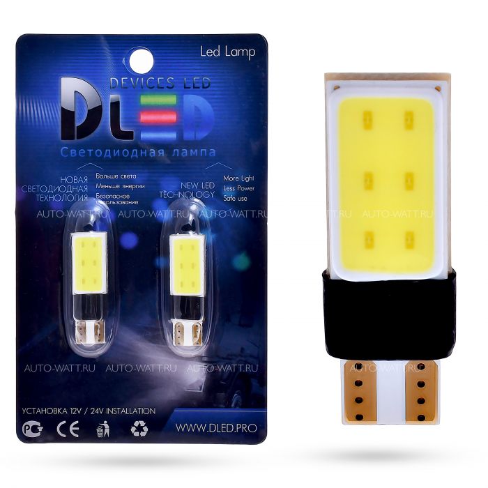 Светодиодная лампа T10 W5W – 2 COB 2W