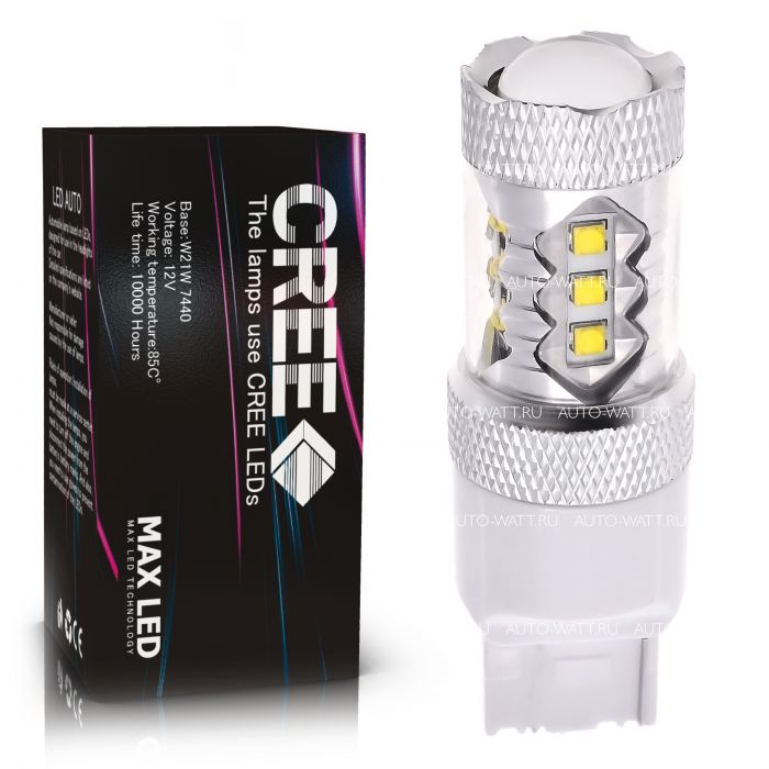 Светодиодная лампа W21W 7440 – 16 CREE 80W Белая