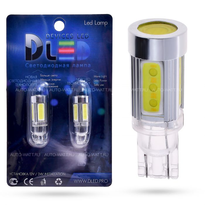 Светодиодная лампа T10 W5W – 5 COB 9W Белая
