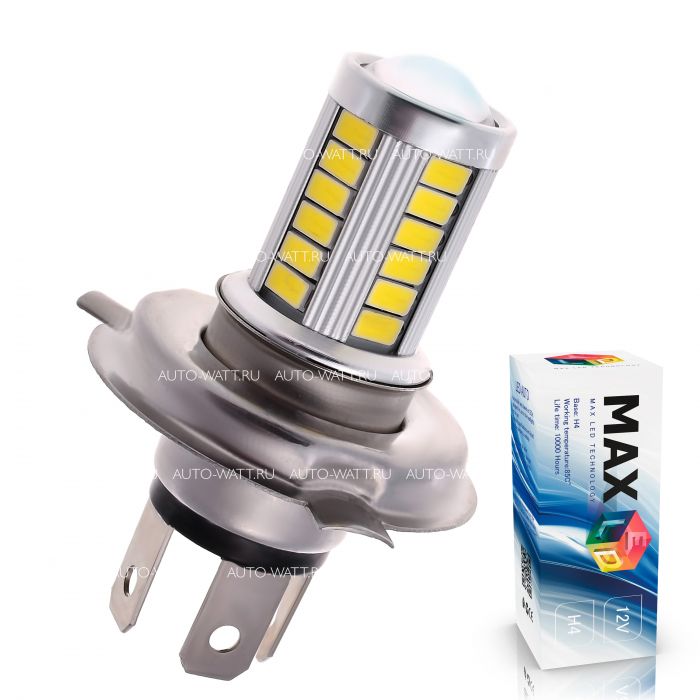 Светодиодная лампа H4 – Max-Road 33Led Линза 13W Белая