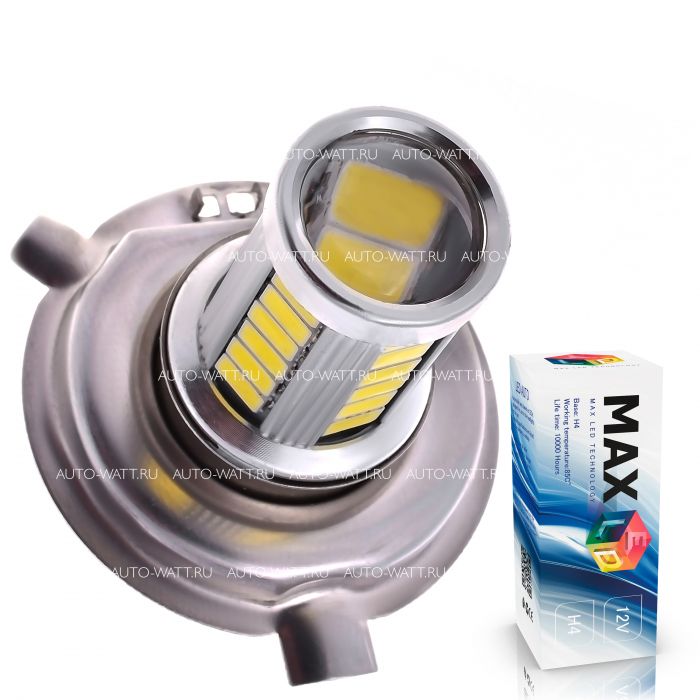 Светодиодная лампа H4 – Max-Road 33Led Линза 13W Белая
