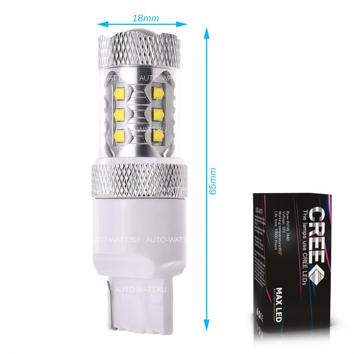 Светодиодная лампа W21W 7440 – 16 CREE 80W Белая