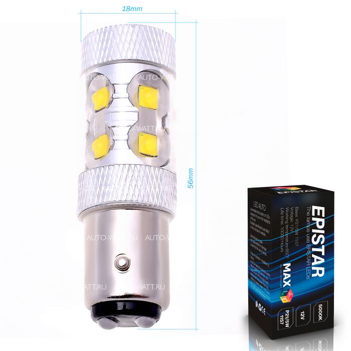 Светодиодная лампа P21/5W 1157 – 10 EPISTAR 50W Белая