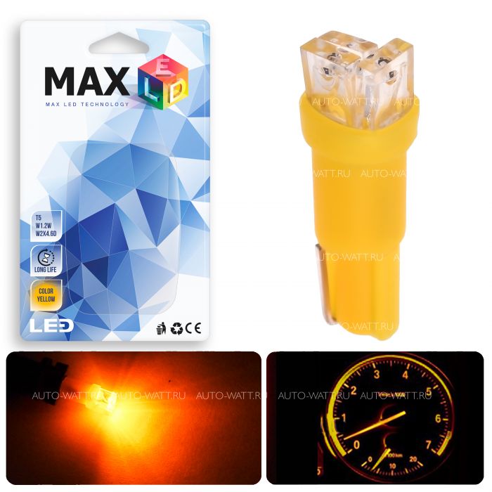 Светодиодная лампа T5 – 3 Dip-Led 0.3W Желтая