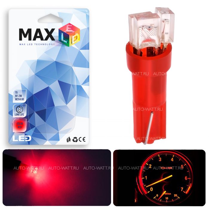 Светодиодная лампа T5 – 3 Dip-Led 0.3W Красная