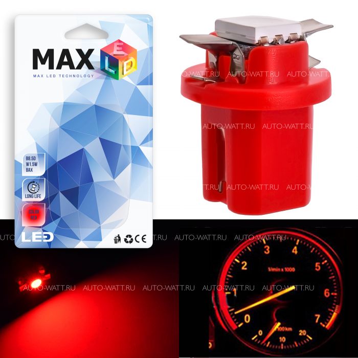 Светодиодная лампа T5 B8.3D – 1 SMD5050 0.24W Красная