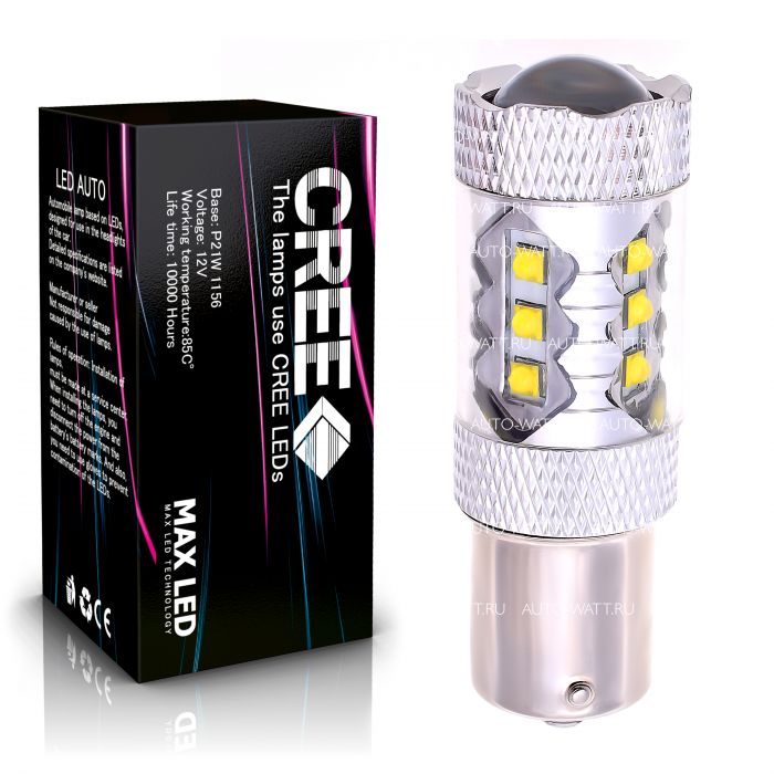 Светодиодная лампа P21W 1156 – 16 CREE 80W Белая