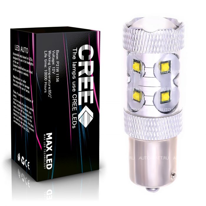 Светодиодная лампа P21W 1156 – 10 CREE 50W Белая