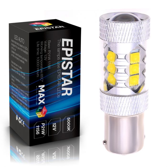 Светодиодная лампа P21W 1156 – 16 EPISTAR 80W Белая