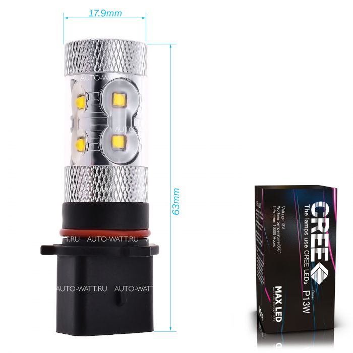 Светодиодная лампа P13W – 10 CREE 50W Линза
