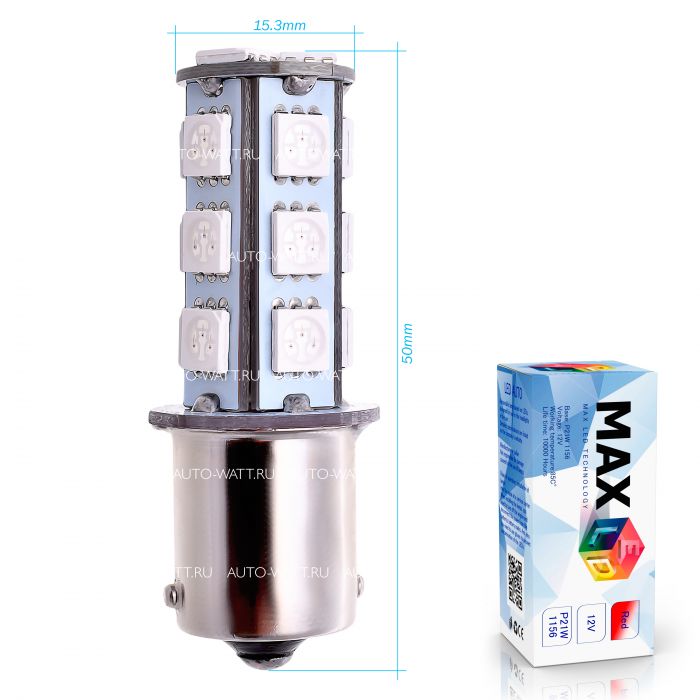 Светодиодная лампа P21W 1156 – 18 SMD5050 4.32W Красная