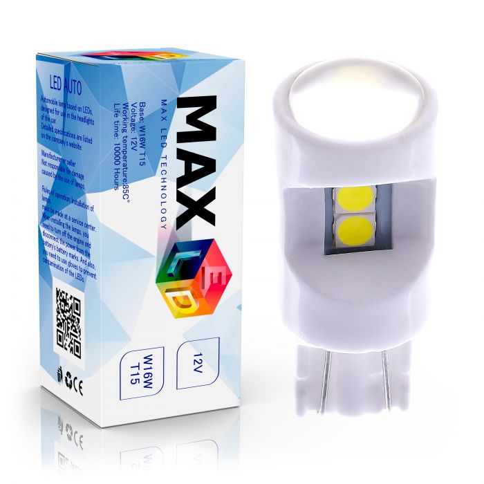 Светодиодная лампа T15 W16W – Max-Ceramic 3030 6Led Линза 6W Белая