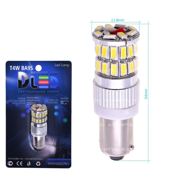 Светодиодная лампа T4W BA9S – 36 SMD3014 9W